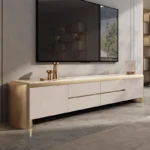 Metal TV stand with sintered stone top for modern living room in India