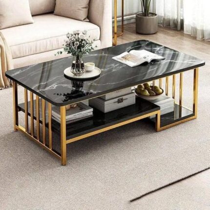 SS rectangle center table with glass top and stainless steel base