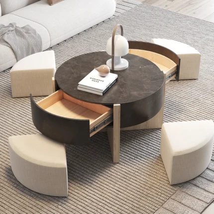 Round nesting center table for living room modern home decor
