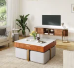 Round wooden teapoy table for living room home decor