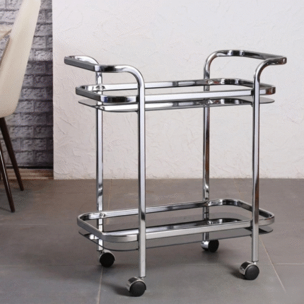 Modern Silver Bar Trolley Cart with Wheels