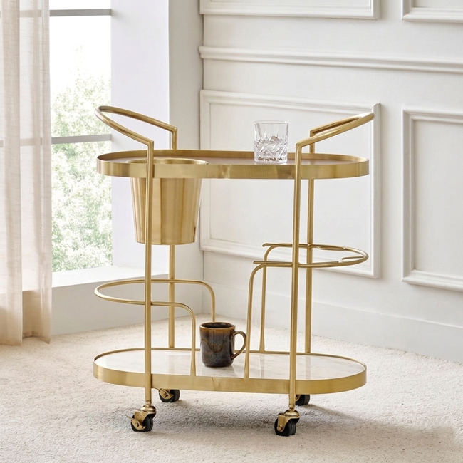 Royal Gold Round Bar Trolley Cart with Wheels