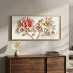Luxury Floral Metal Wall Art Frame with Pink & White Flowers