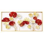 Luxury Red, White & Gold Abstract Floral Metal Wall Art Frame