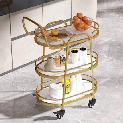 luxury gold 3 tier serving trolley with wheels