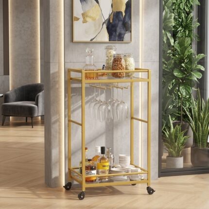 Luxury Gold Bar Trolley with Glass Holder