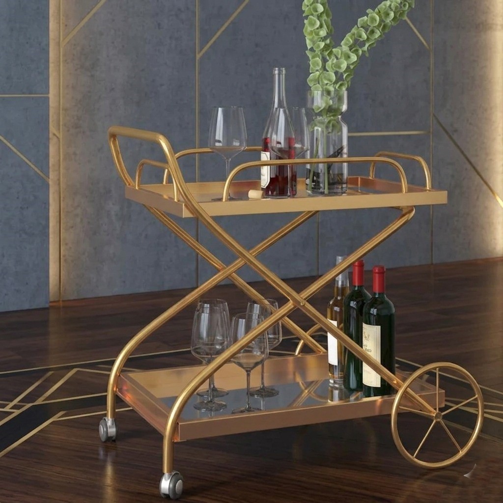 Luxury Gold Finish Rolling Bar Trolley Cart Luxury Gold Finish Rolling Bar Trolley Cart
