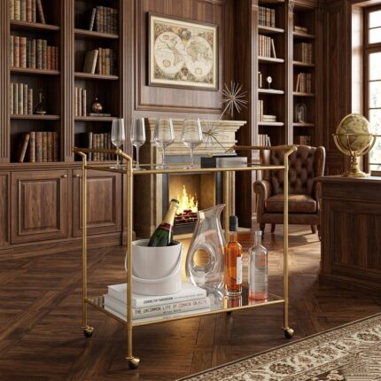 Luxury Gold Metal Bar Trolley Cart