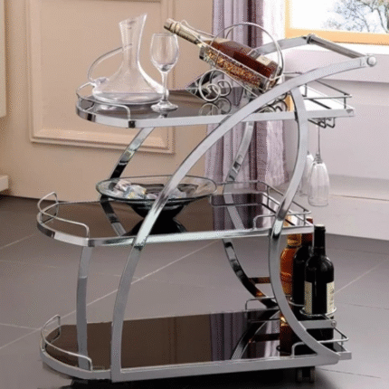 Luxury Stainless Steel Glass Bar Trolley Cart
