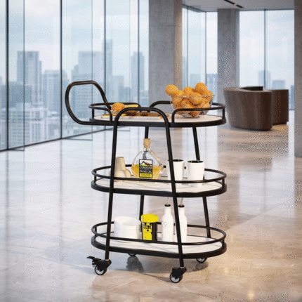 Modern Black 3 Tier Kitchen & Serving Trolley Cart With Wheels