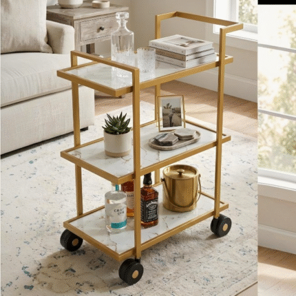 Modern Gold Finish 3-Tier Bar Trolley Cart