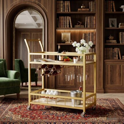Modern Gold Metal Bar Serving Trolley Cart