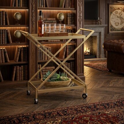 Modern Gold X-Frame Bar Trolley Cart