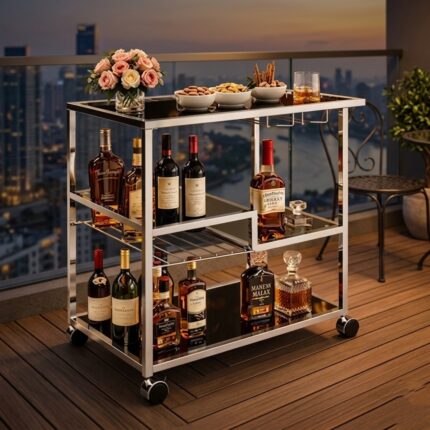Premium Stainless Steel Bar Trolley Cart with Wheels