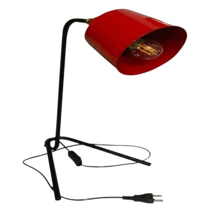 Red Cone Iron Table Lamp with Black Base
