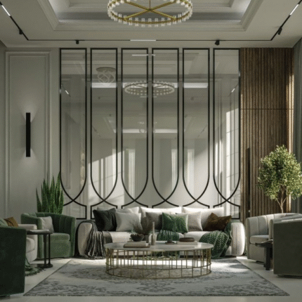Modern Black Metal & Glass Decorative Room Divider Partition